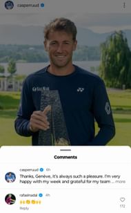 Screen grab of Rafael Nadal's comment under Casper Ruud's post